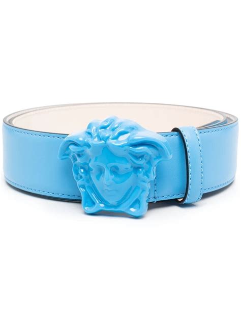 versace medusa head belt blue|Versace Medusa buckle leather belt.